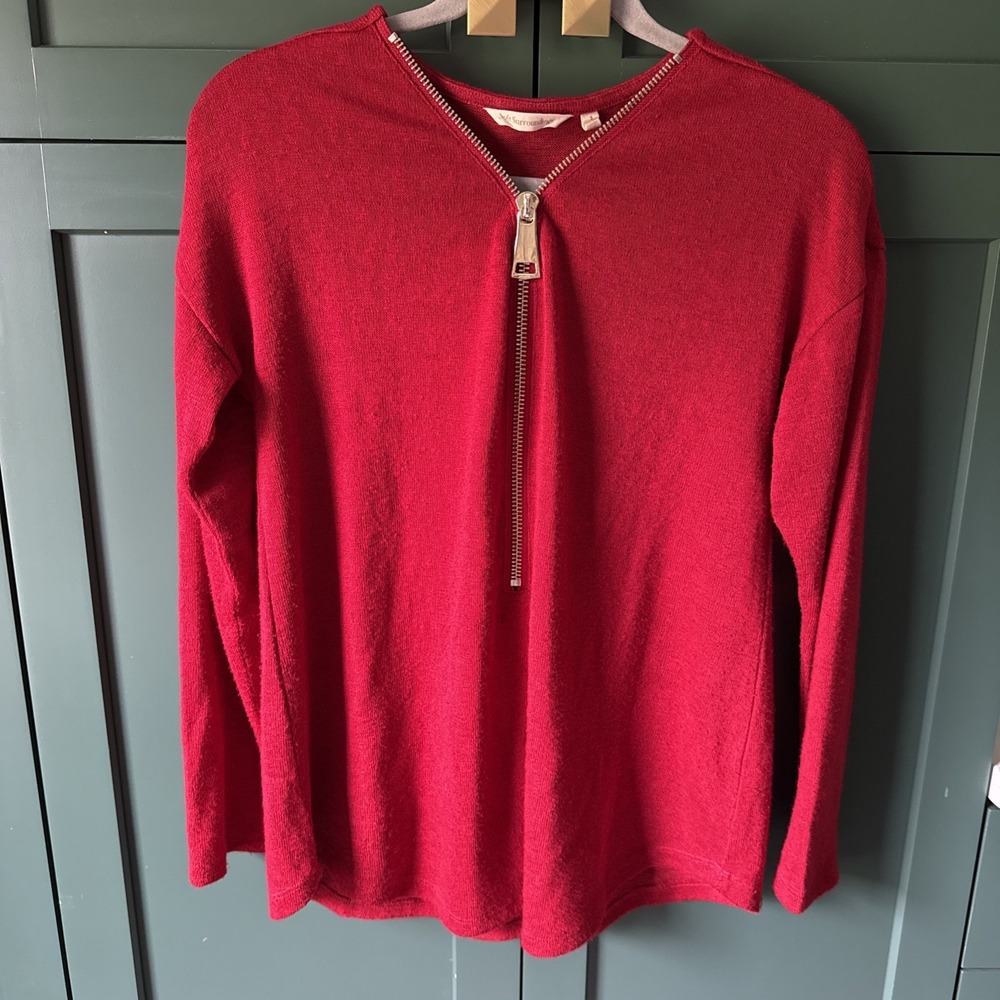 SOFT SURROUNDINGS Women's Red Valentine Zip Sweater Size S Winter‎ Fall Staple